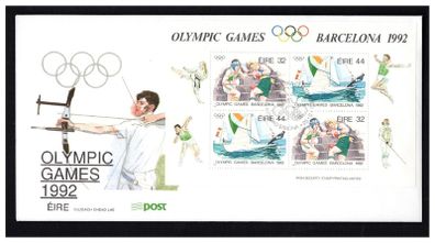 1992 Ireland Olympic Games Barcelona Commemorative Stamps Miniature Sheet An Post First Day Cover (FDC)