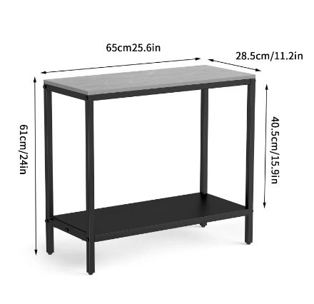 2 Tier Sintered Stone Side Table Couch End Desk Laptop Coffee Holder with Metal Frame for Living Room Bedroom