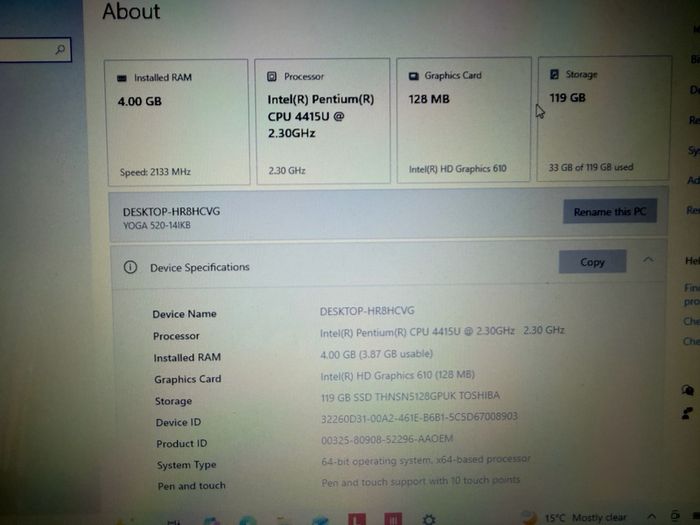 Lenovo Yoga 520 Touchscreen | 128GB SSD NVMe | 4GB Ram