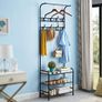 Coat Rack Stand with Shoe and Removable 16 Hooks Free Standing Hall Tree Matte Steel Frame Hat for Storage, Black Image 4