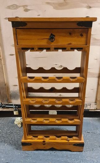 Solid Wooden Wine Rack Cabinet with Drawer and Glass Holders