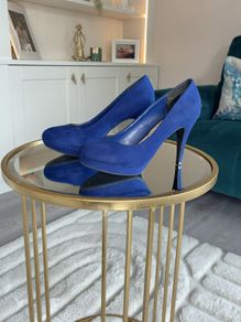 Ladies Dorothy Perkins Royal Blue Faux-suede Platform Court Shoes
