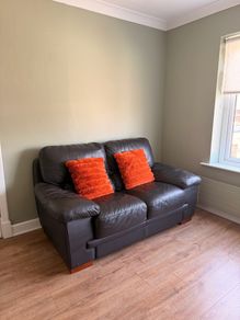 2 seather leather sofa with decorative cushions