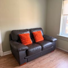 2 seather leather sofa with decorative cushions