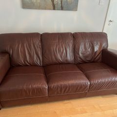 brown leather 3 seater & armchair