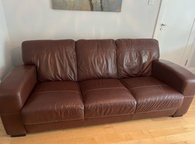 brown leather 3 seater & armchair