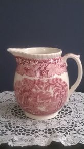 Vintage MASON'S Patent Ironstone China 50 oz Pitcher with Rope Edge in the Red & White VISTA Pattern