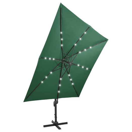 Cantilever Umbrella with Pole and LED Lights Green 300 cm
