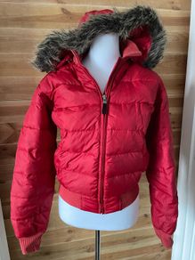 Puffer bomber jacket Polo Jeans Ralph Lauren Down Feather Warm Winter puffer Jacket with Removable Hood red size S