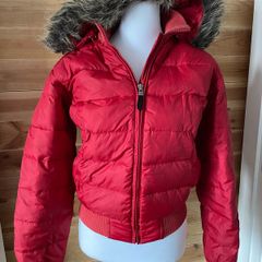 Puffer bomber jacket Polo Jeans Ralph Lauren Down Feather Warm Winter puffer Jacket with Removable Hood red size S