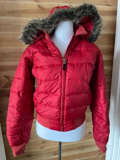 Puffer bomber jacket Polo Jeans Ralph Lauren Down Feather Warm Winter puffer Jacket with Removable Hood red size S