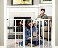 Easy Step 124cm Extra Wide Baby Gate, White, Includes 10cm and 30.5cm Extension Kit, 4 Pack of Pressure Mount Kit and 4 Pack of Wall Mount Kit
