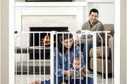 Easy Step 124cm Extra Wide Baby Gate, White, Includes 10cm and 30.5cm Extension Kit, 4 Pack of Pressure Mount Kit and 4 Pack of Wall Mount Kit