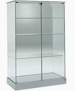 Brand New Unpacked Silver Aluminium And Glass Display Cabinet