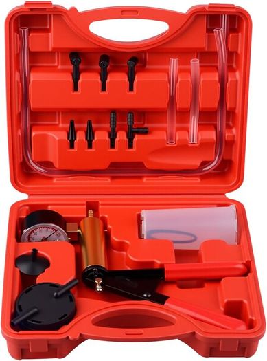 Vacuum Pump Brake Pump Tester Set Vacuum Gauge and Brake Bleeder Kit for Car with Adapters Housing Metal Handle
