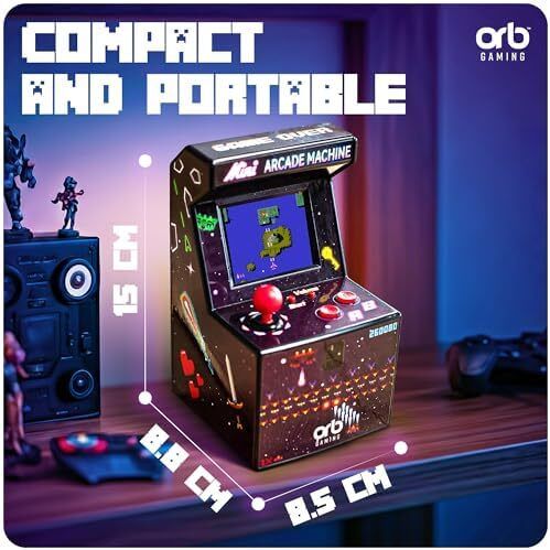 Mini Arcade Machine, 240 Built-In 8-Bit Games, 2.5 Full Colour Screen, 8-Way Joystick, Handheld Retro Games Console