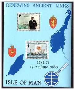 1980 Isle of Man 1980 Visit of King Olav V of Norway Commemorative Stamp Miniature Sheet Mint Never Hinged (MNH)