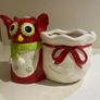 Christmas Decoration / Owl With Suck Glazed Ceramic Indoor Pot Image 2