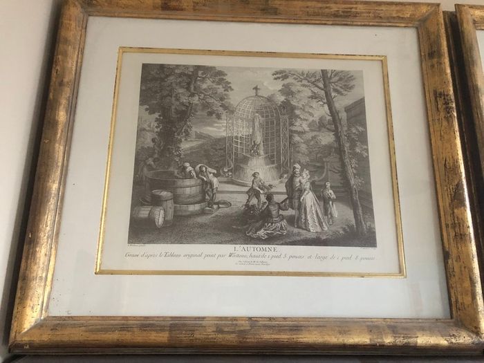 Pair of Antoine Watteau Prints in Large Gold Frames
