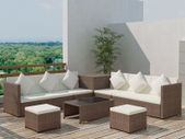 8 Piece Garden Lounge Set with Cushions Poly Rattan Brown