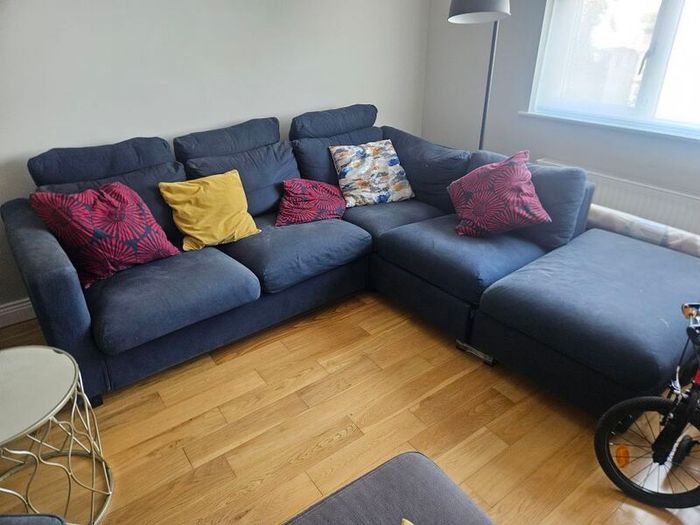 Vimle corner couch 3 seat with open end and storage in footstool