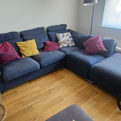 Vimle corner couch 3 seat with open end and storage in footstool