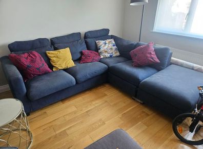 Vimle corner couch 3 seat with open end and storage in footstool