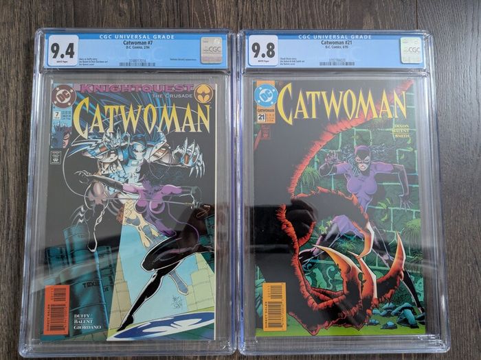 Catwoman Issue 7 and 21 CGC 9.8 Graded Comic Books Batman knightfall knightquest Balent DC