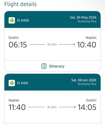 Flights to Naples Aer Lingus May 30 - June 6