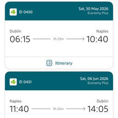 Flights to Naples Aer Lingus May 30 - June 6