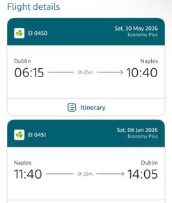Flights to Naples Aer Lingus May 30 - June 6