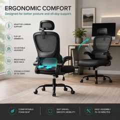 Ergonomic Mesh Office Chair with Adjustable Headrest & Flip-Up Armrests Black