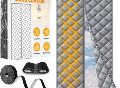 Magnetic Thermal Insulated Door Curtain 80 x 200cm, Heavy Duty Thermal Door Curtain for Winter, Waterproof Windproof No Drill Needed Door Cover, Powerful Magnets, Durable Oxford Fabric, Grey