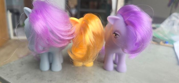 3 x Reproduction Blossom Butterscotch Bluebelle Basic Fun MLP based on G1 My Little Pony 2007 2017