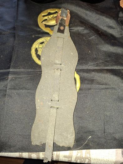 3 Old Brass Horse Medallions mounted on a strap, Postage Available,