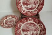 Transferware plates, farmhouse plate, red transferware