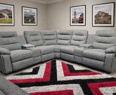 New Grey Fabric Corner Recliner Sofa With Cupholders