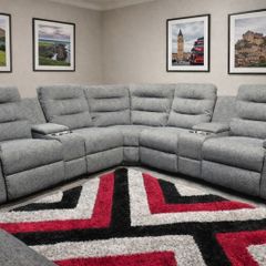 New Grey Fabric Corner Recliner Sofa With Cupholders