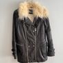 Pre Owned River Island Faux Leather Biker Jacket with Cream Faux Fur Collar Image 2
