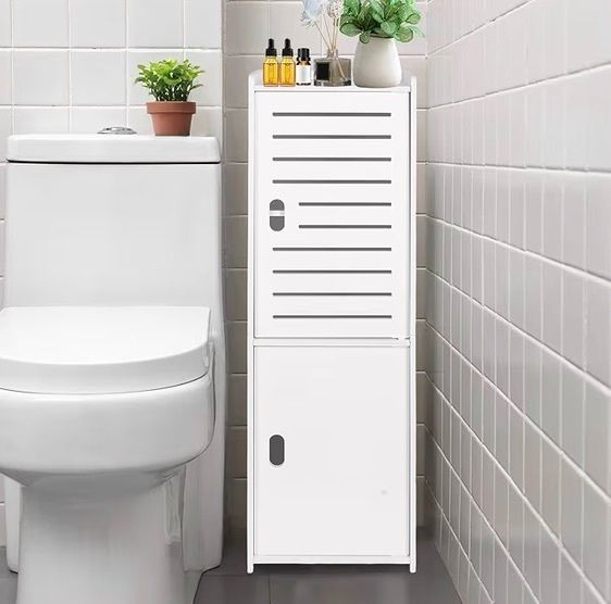 3 Tier Bathroom Storage Cabinet, Freestanding Organizer with Doors, White Waterproof Storage Floor Cabinet for Bedroom, Toilet, Living Room, Kitchen, Balcony, Office