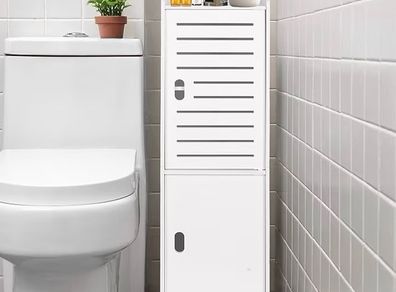 3 Tier Bathroom Storage Cabinet, Freestanding Organizer with Doors, White Waterproof Storage Floor Cabinet for Bedroom, Toilet, Living Room, Kitchen, Balcony, Office