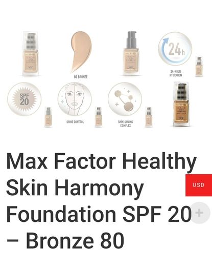Max Factor Healthy Skin Harmony Liquid Foundation With SPF - Shade - 80 Bronze - Size - 30ml - RRP - 16.95