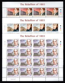 2003 Ireland Centenary of 1803 Rebellion (41c Robert Emmett, 50c Thomas Russell & 57c Anne Devlin) Plate 1B1B1B1B Commemorative Stamp Sheetlet Mint Never Hinged (MNH)