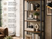 Industrial 5 Tier Bookcase Vintage Brown and Black Book Shelf Storage Shelving Unit