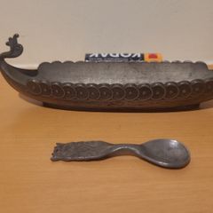 Vintage Handstopt Pewter Norwegian Viking Long Ship