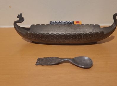 Vintage Handstopt Pewter Norwegian Viking Long Ship