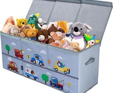Extra Large Kids Toy Storage Box with Lid,Foldable Oxford Toy Storage Organizer Box for Boys 96/32/40cm Toy Chest with Handles for Bedroom Nursery,Animal Car