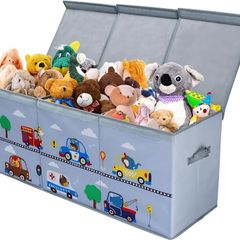 Extra Large Kids Toy Storage Box with Lid,Foldable Oxford Toy Storage Organizer Box for Boys 96/32/40cm Toy Chest with Handles for Bedroom Nursery,Animal Car