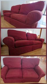 Living room / lounge couch in dark burgundy red