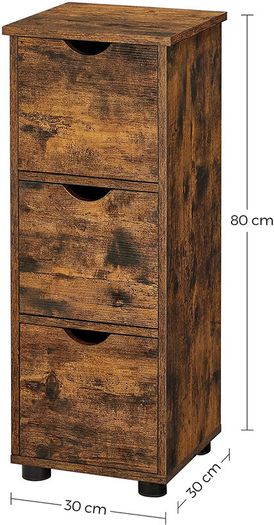 Slim Bathroom Cabinet with 3 Drawers, Chest of Drawers, Storage Cabinet, Side Cabinet, 30 x 30 x 80 cm, for Bathroom, Living Room, Bedroom, Kitchen, Vintage Brown